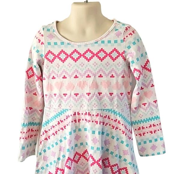 The Children's Place Girls Long Sleeve Skater Dress - Size 5T - Pink Teal White - Picture 3 of 5